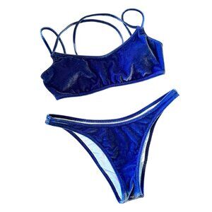 Victoria's Secret PINK Crushed Blue Velvet High Leg Bikini S